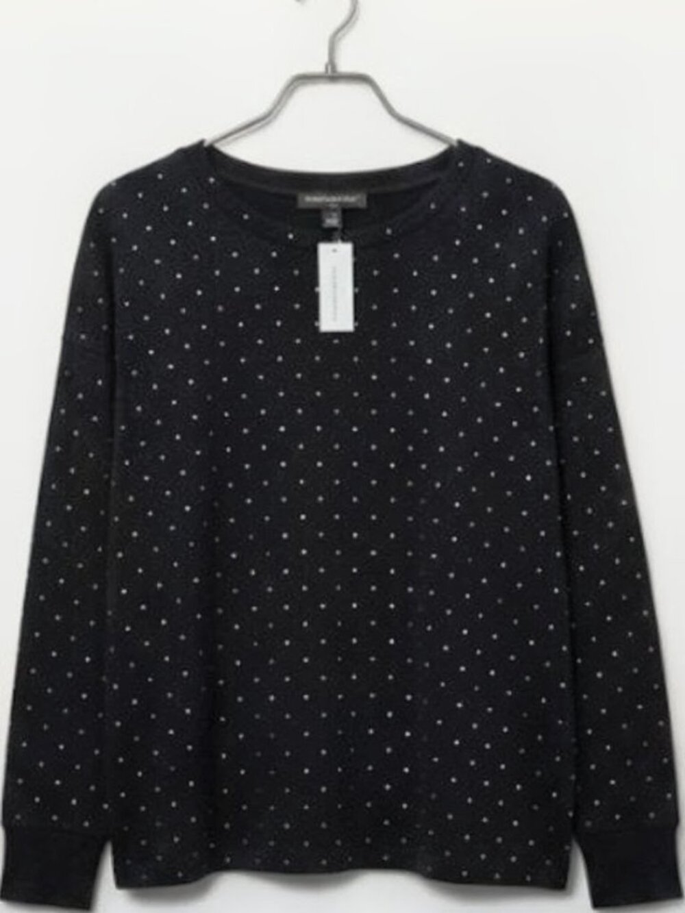 NWT Banana Republic Black Silver Polka Dot Long Sleeve Size Large